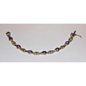 Vintage 925 Sterling Silver Amethyst Tennis Bracelet 6.5" 16.6g